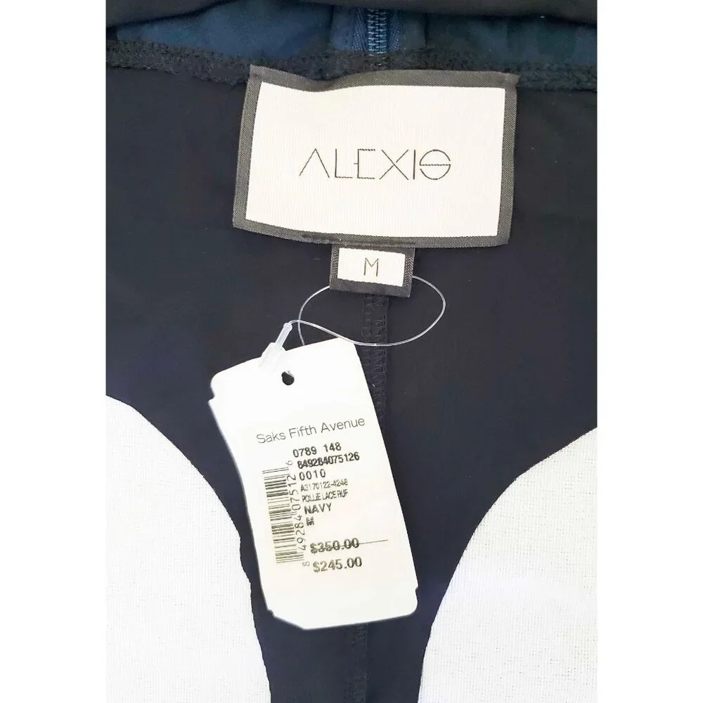 Alexis Womens Pollie Illusion Voulant Bodysuit Lace Top Blouse Navy - NWT M